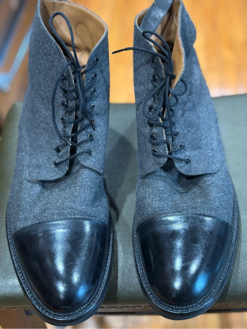 Taft The Jack Boots Grey Wool Black Leather Mens Size EU 46 US 13 Preowned